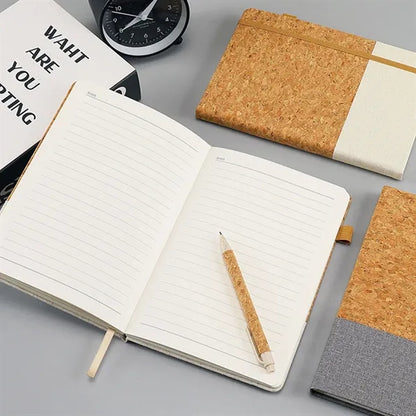 Cork Spliced Fabric Elastic Closure Notebook with Pen Slot