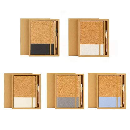 Cork Spliced Fabric Elastic Closure Notebook with Pen Slot
