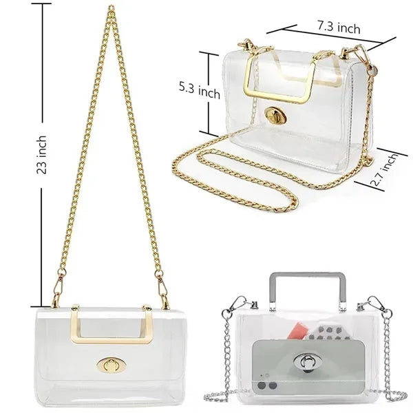 Transparent Clutch Bag with Metal Strap Stadium Approved