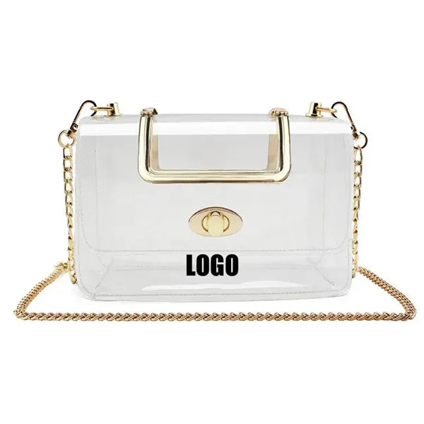 Transparent Clutch Bag with Metal Strap Stadium Approved