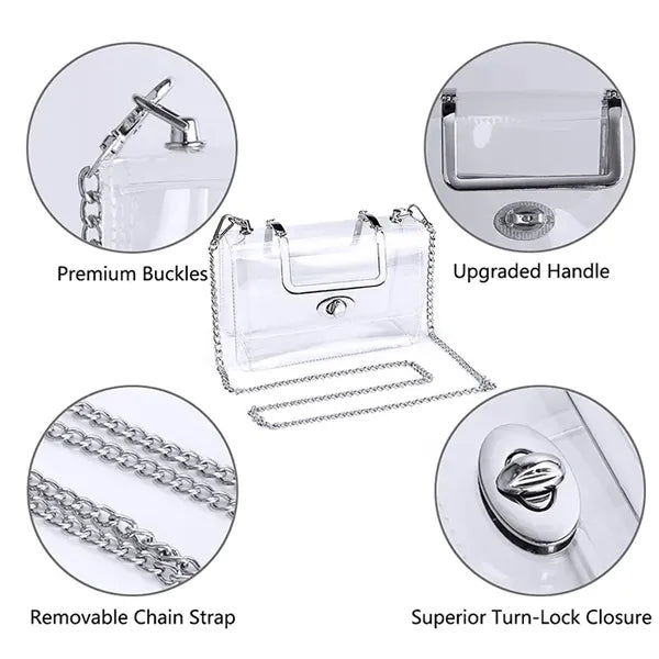 Transparent Clutch Bag with Metal Strap Stadium Approved