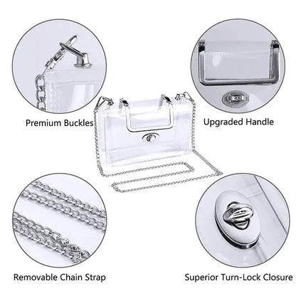 Transparent Clutch Bag with Metal Strap Stadium Approved