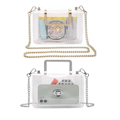 Transparent Clutch Bag with Metal Strap Stadium Approved