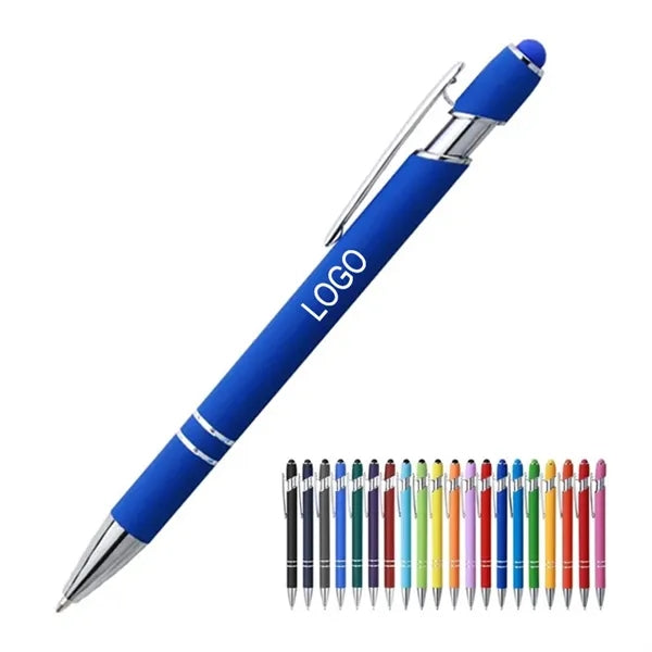 5.5'' Velvet-Touch Double Ring Ballpoint Pen With Stylus
