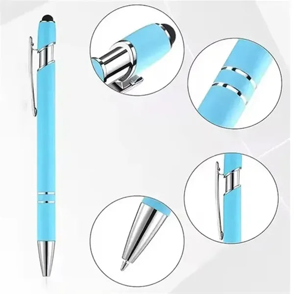 5.5'' Velvet-Touch Double Ring Ballpoint Pen With Stylus