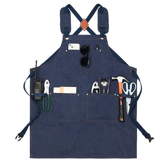Work Canvas Aprons Cross Back Straps Large Pockets