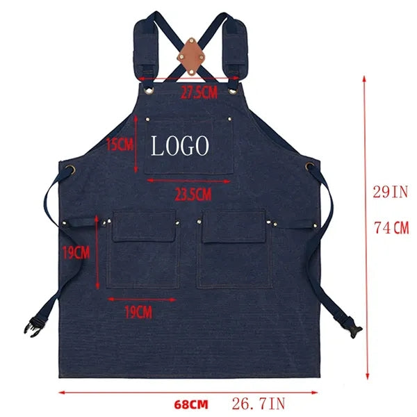 Work Canvas Aprons Cross Back Straps Large Pockets