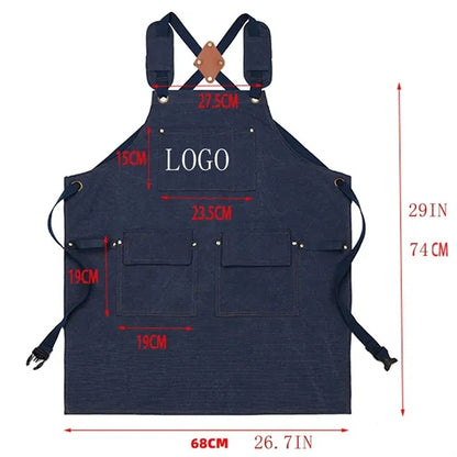 Work Canvas Aprons Cross Back Straps Large Pockets