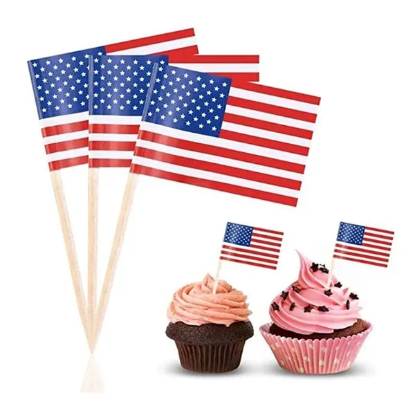 American Toothpick Flag Cupcake Topper Decoration