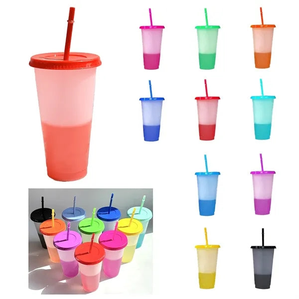 Color Changing Cups with Lids and Straws