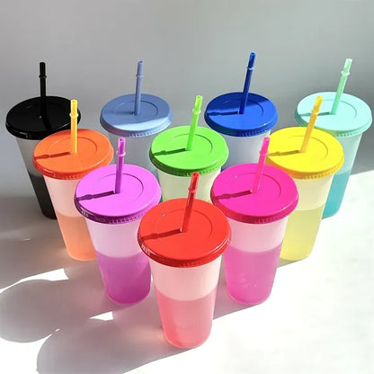 Color Changing Cups with Lids and Straws