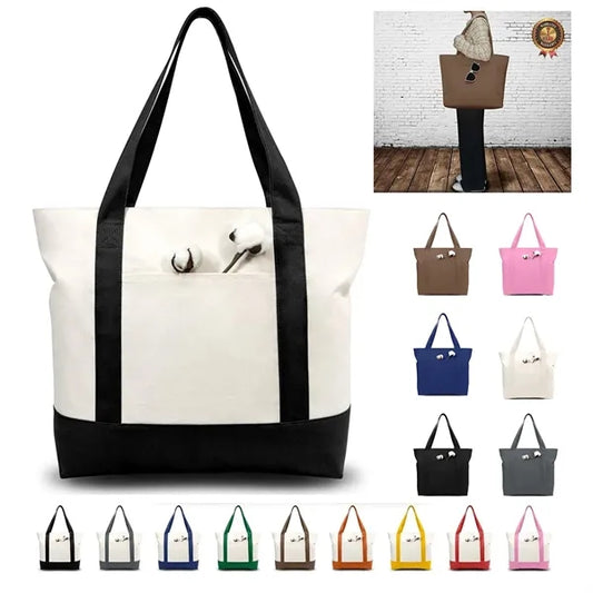 Canvas Tote Bag With Top Zipper Closure