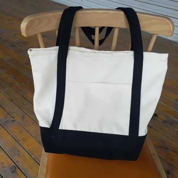Canvas Tote Bag With Top Zipper Closure