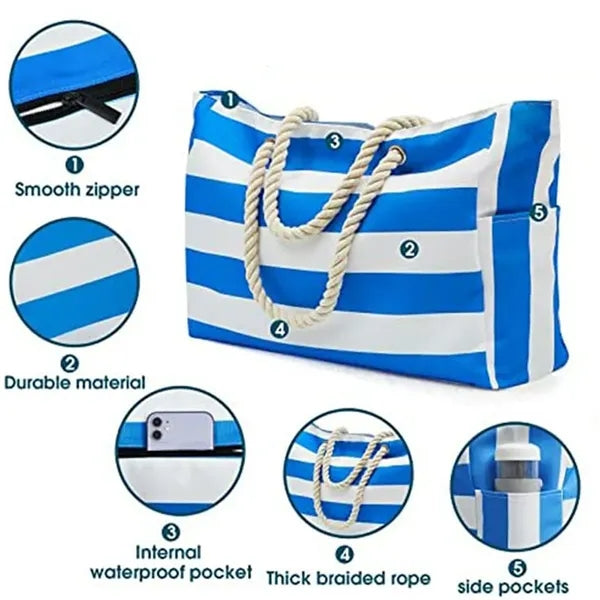 Large Canvas Beach Tote Bags with Zipper