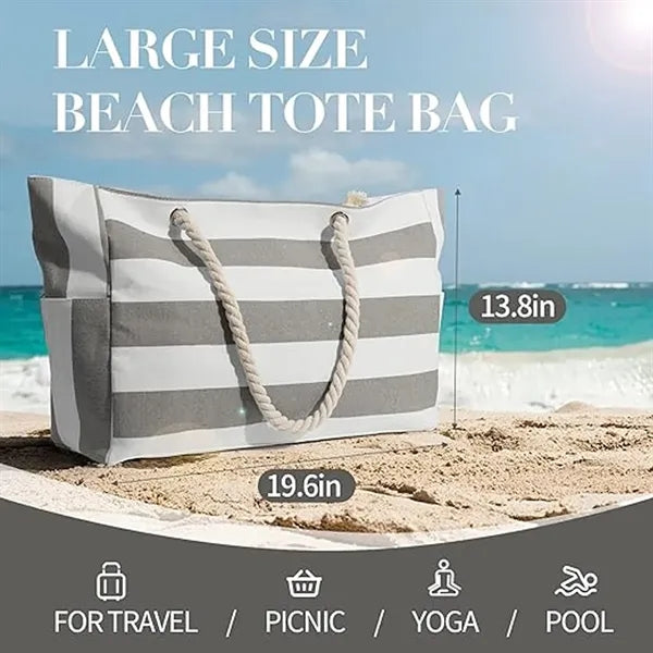 Large Canvas Beach Tote Bags with Zipper