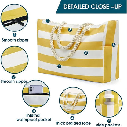 Large Canvas Beach Tote Bags with Zipper