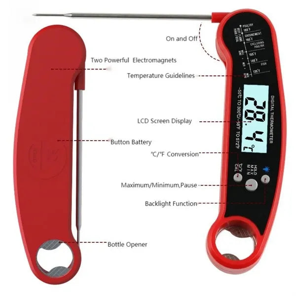 Foldable Waterproof Digital Instant Read Meat Thermometer