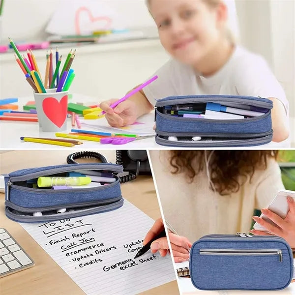 Custom Big Capacity Three-Tier Stationery Pencil Bag