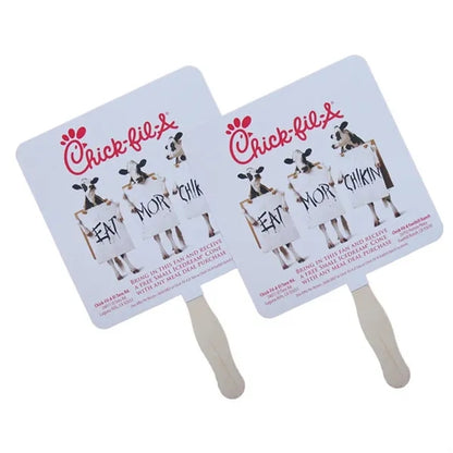 Wooden Handle 2 Sided Paper Hand Fans For Wedding Or Church