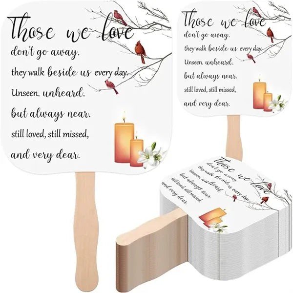 Wooden Handle 2 Sided Paper Hand Fans For Wedding Or Church