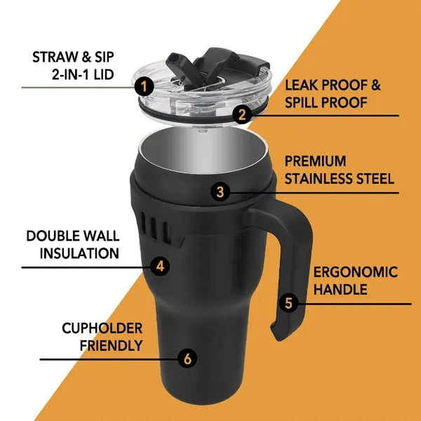 40 oz. Stainless Vacuum Insulated Mug w/ Handle, Straw & Lid