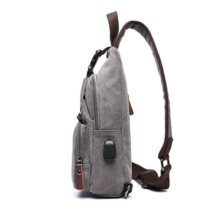Canvas Sling Bag with USB Charging Port