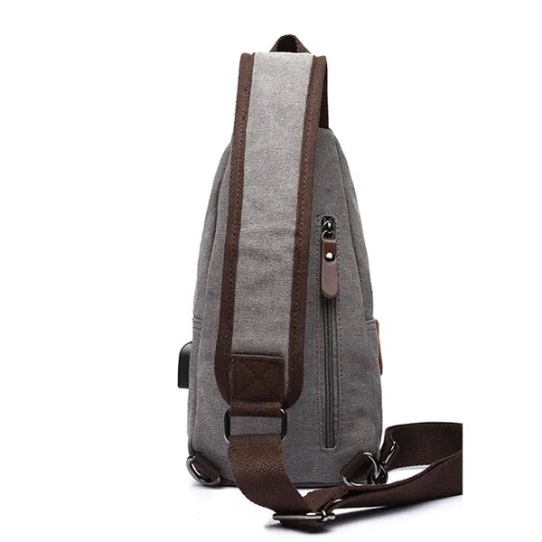 Canvas Sling Bag with USB Charging Port