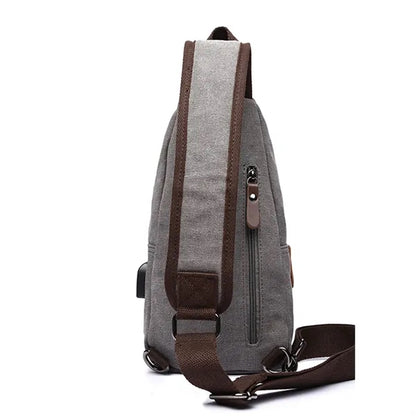 Canvas Sling Bag with USB Charging Port