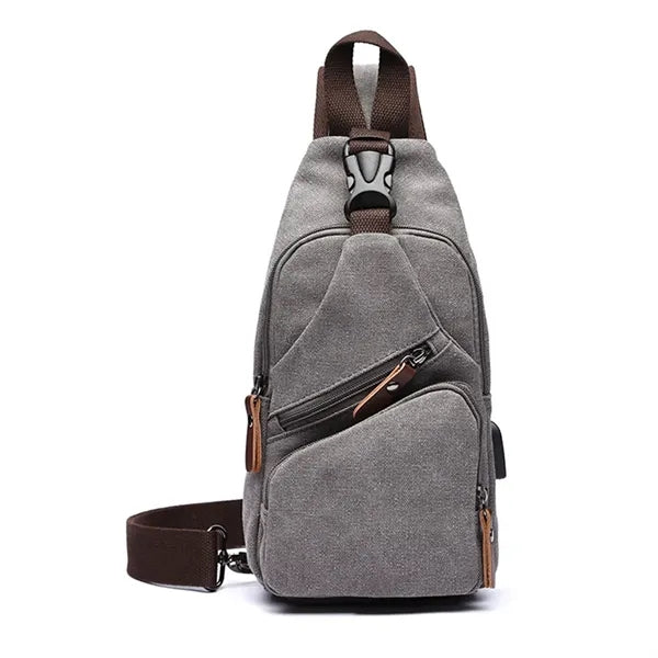 Canvas Sling Bag with USB Charging Port