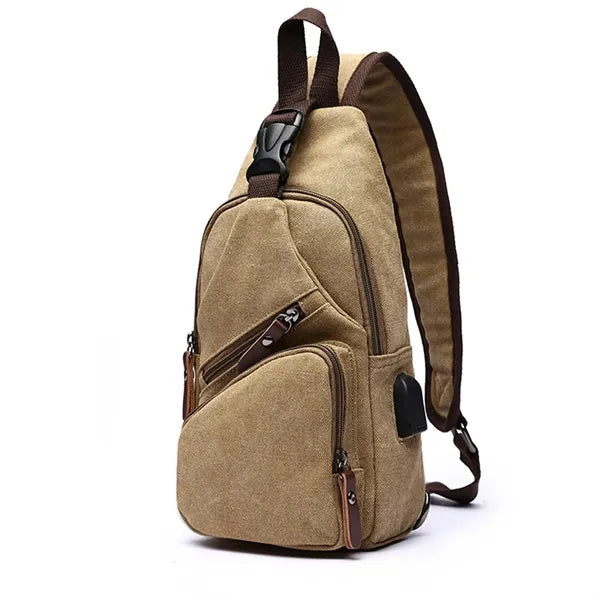 Canvas Sling Bag with USB Charging Port