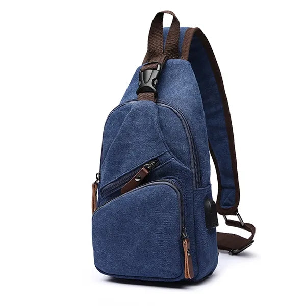 Canvas Sling Bag with USB Charging Port