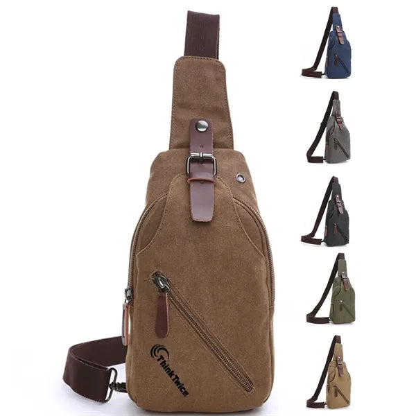Men's Canvas Sling Bag with Magnetic Buckle