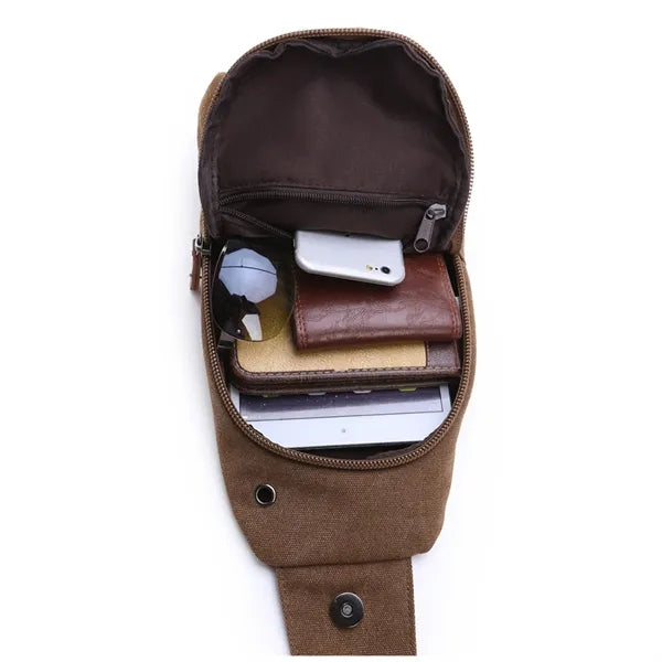 Men's Canvas Sling Bag with Magnetic Buckle