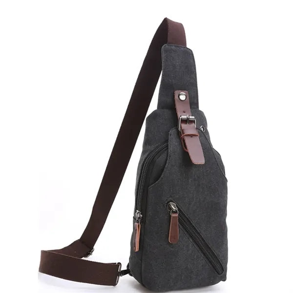 Men's Canvas Sling Bag with Magnetic Buckle
