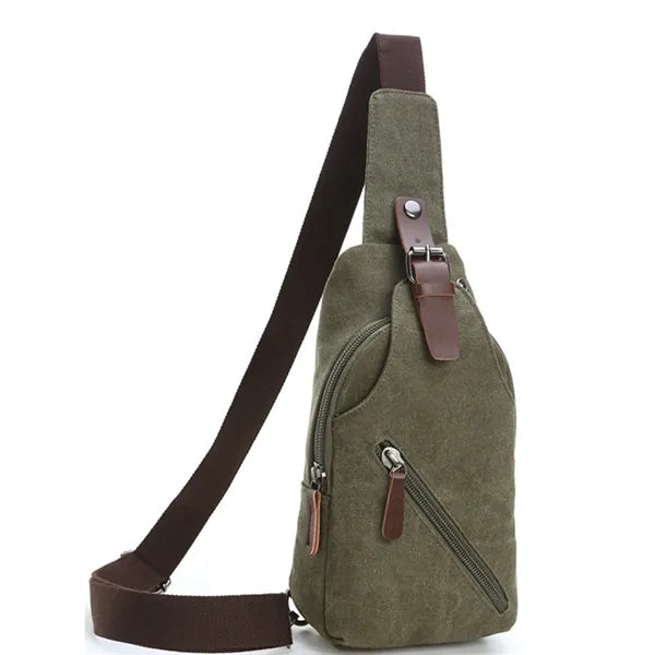 Men's Canvas Sling Bag with Magnetic Buckle