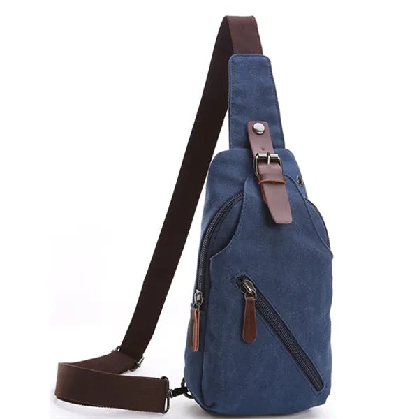 Men's Canvas Sling Bag with Magnetic Buckle