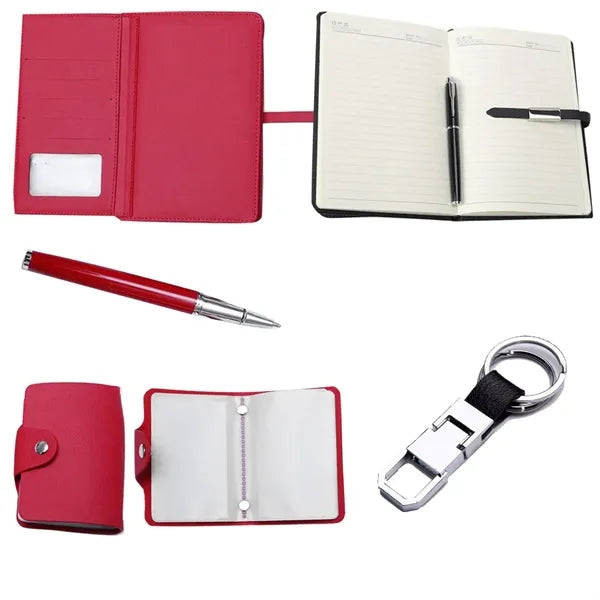 4 in 1 Office Notebook Pen Card Holder Wallet Keychain Set