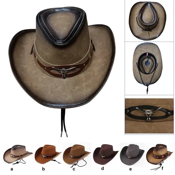 Leather Cowboy Hat For Men With Pull-On Closure