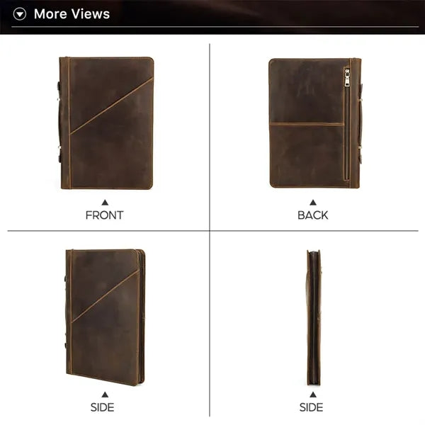 14.2" Zip Genuine Leather Laptop Bag with Handle Pen Slot