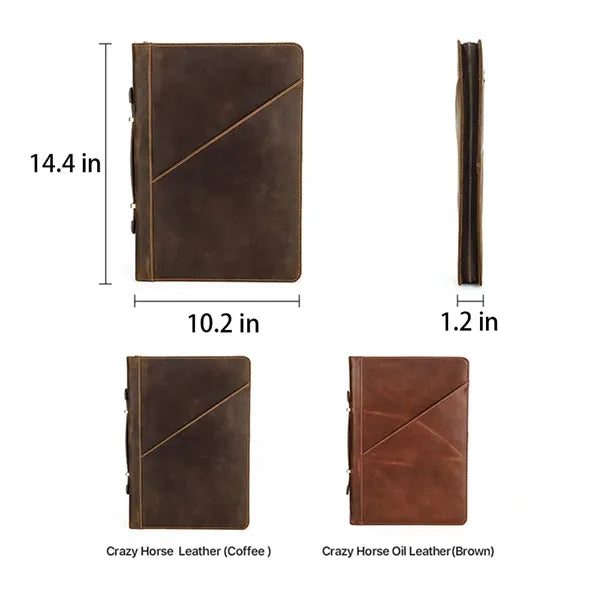 14.2" Zip Genuine Leather Laptop Bag with Handle Pen Slot