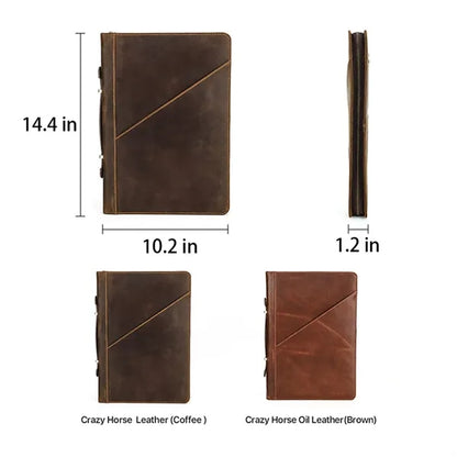 14.2" Zip Genuine Leather Laptop Bag with Handle Pen Slot