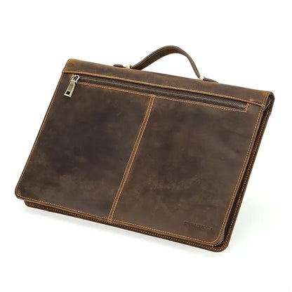 14.2" Zip Genuine Leather Laptop Bag with Handle Pen Slot
