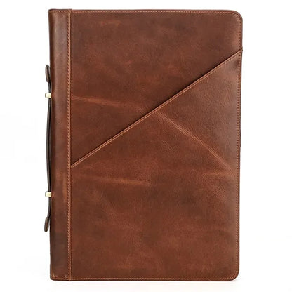 14.2" Zip Genuine Leather Laptop Bag with Handle Pen Slot