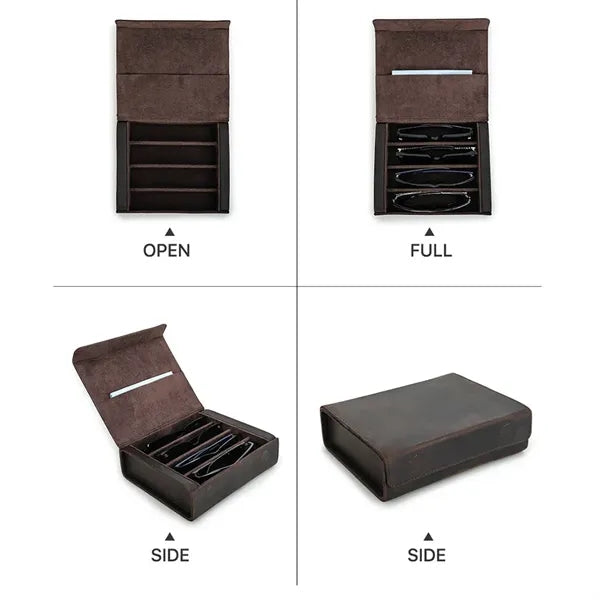 Portable Genuine Leather Eyeglass Case with Magnetic Closure