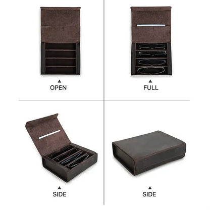 Portable Genuine Leather Eyeglass Case with Magnetic Closure