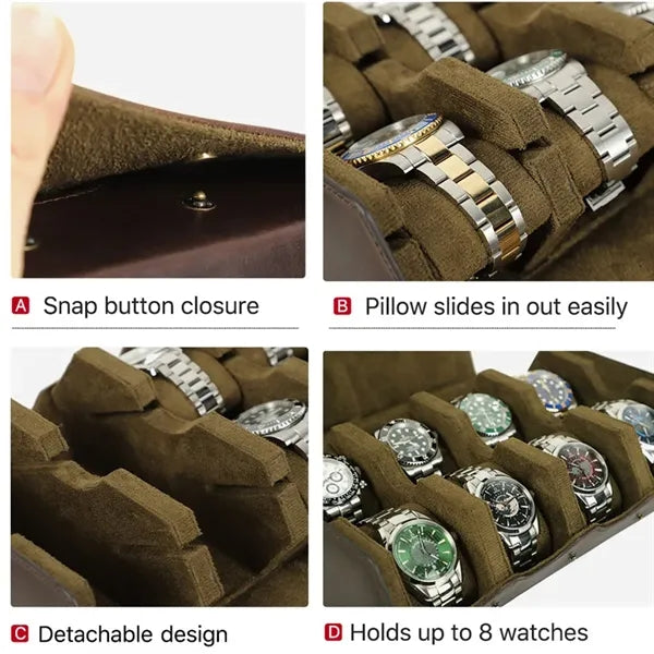 Removable Genuine Leather Case for 8 Pcs Watches