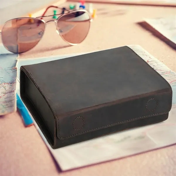 Portable Genuine Leather Eyeglass Case with Magnetic Closure