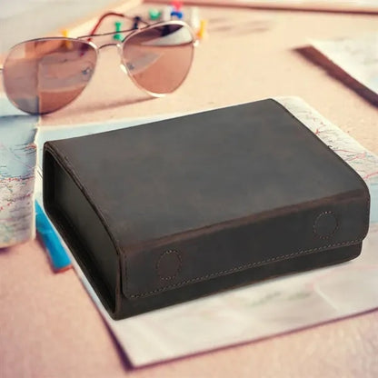 Portable Genuine Leather Eyeglass Case with Magnetic Closure