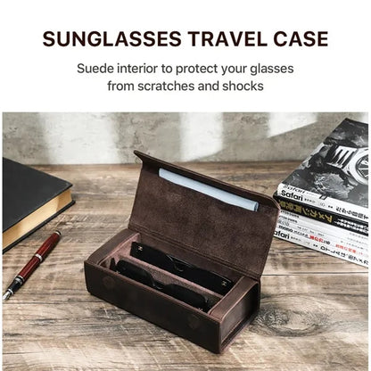 Portable Genuine Leather Eyeglass Case with Magnetic Closure