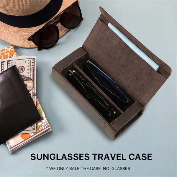 Portable Genuine Leather Eyeglass Case with Magnetic Closure